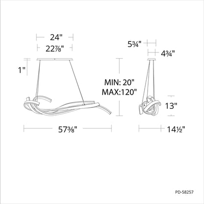 Tidal 58" Wide LED Abstract Linear Pendant