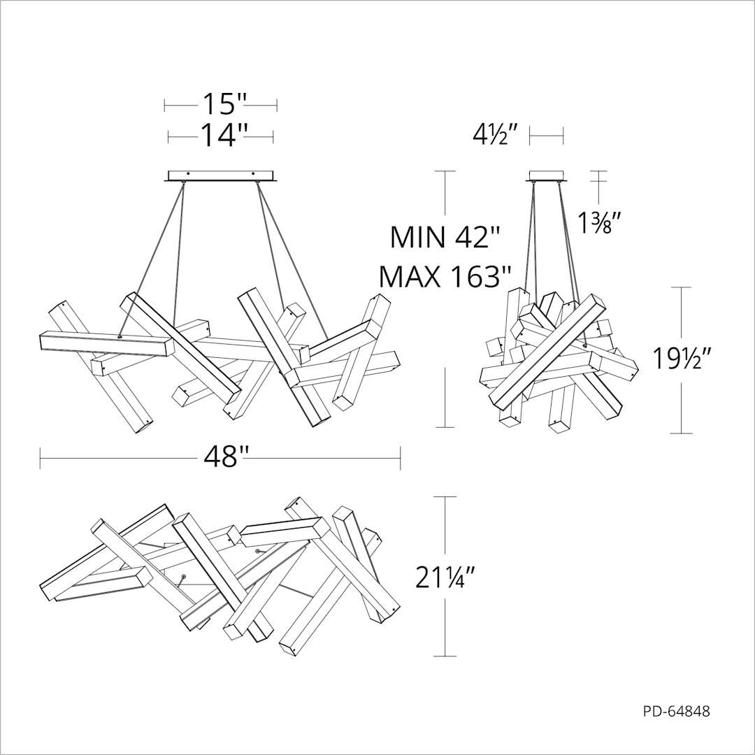 Chaos 48" Wide LED Suspended Abstract Chandelier