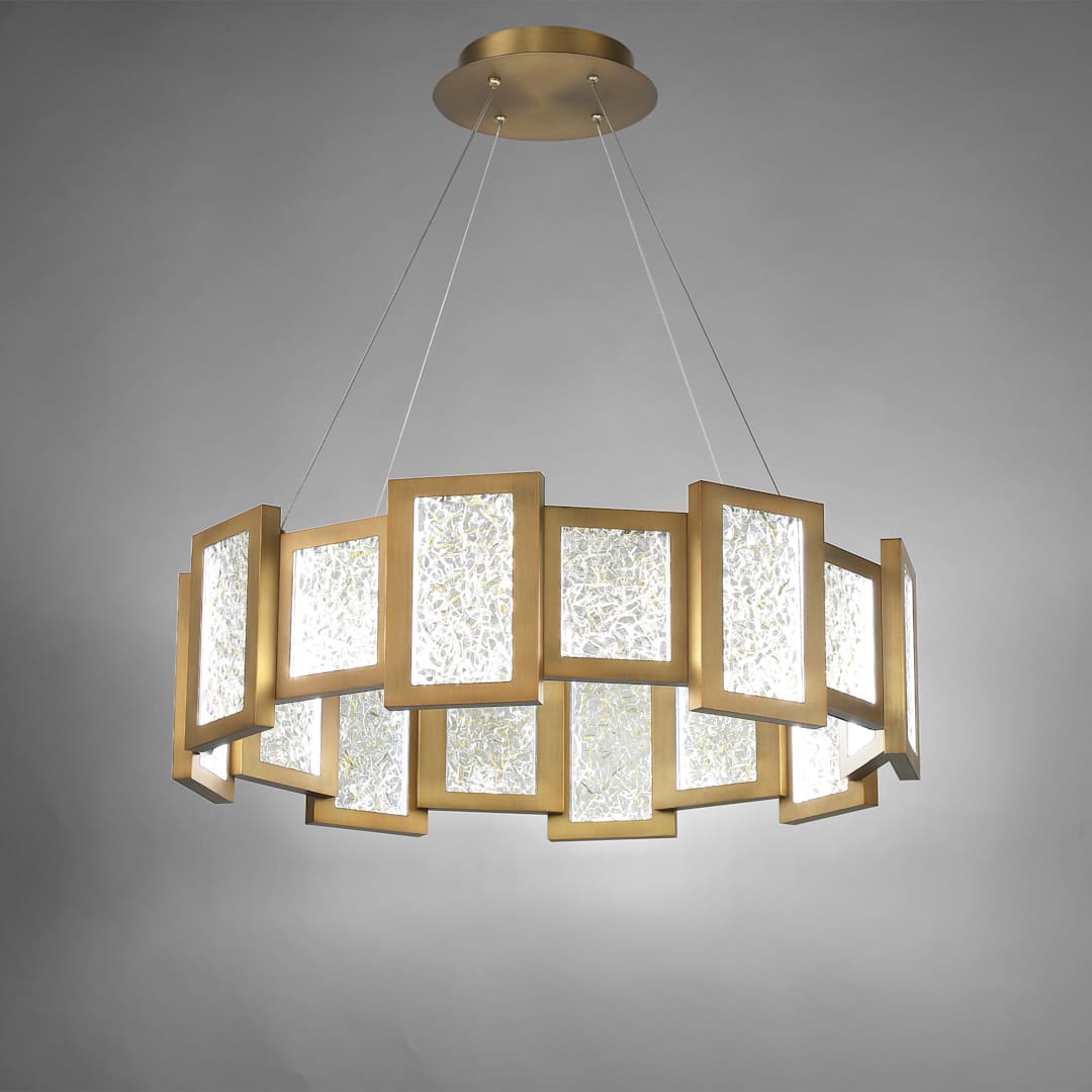 Fury 28" Wide LED Suspended Drum Chandelier with Opal Glass Shade