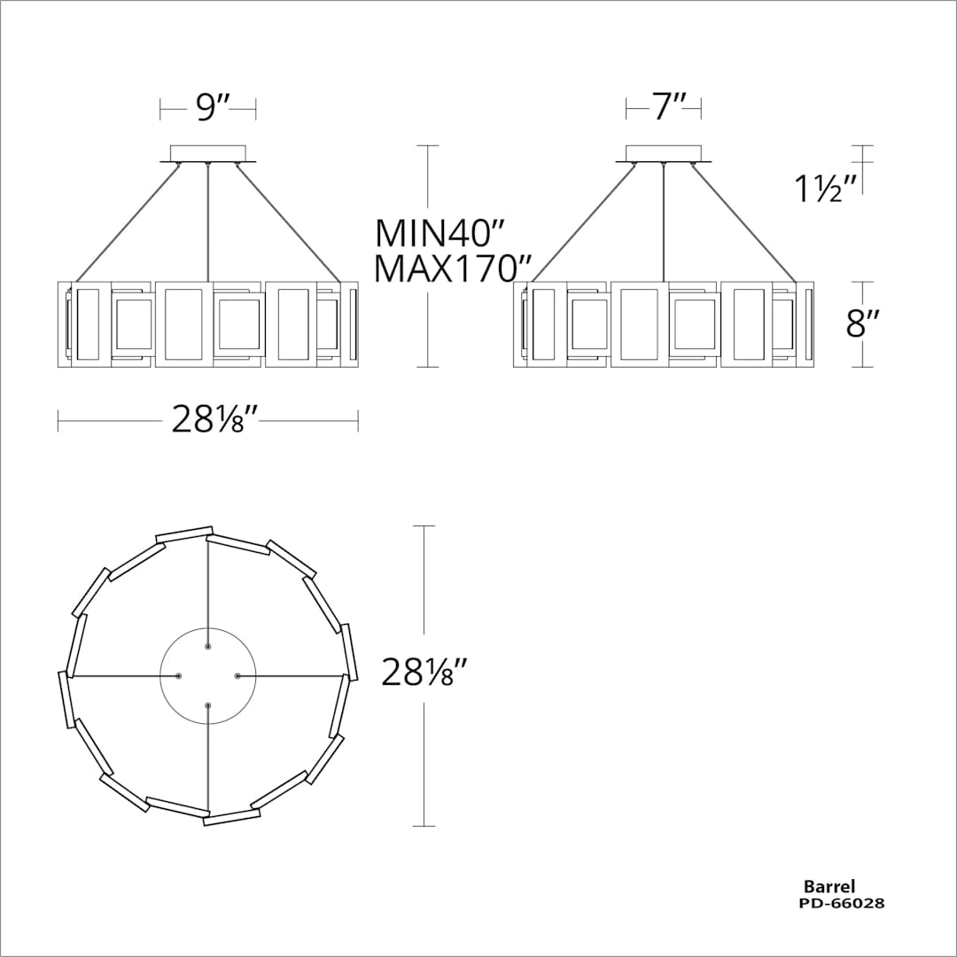 Fury 28" Wide LED Suspended Drum Chandelier with Opal Glass Shade
