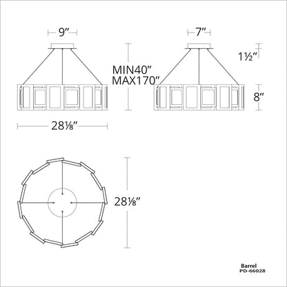 Fury 28" Wide LED Suspended Drum Chandelier with Opal Glass Shade