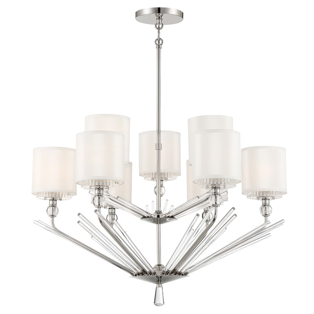 Sutton 9 Light 32" Wide Chandelier with Silk and Ribbed Glass Shades