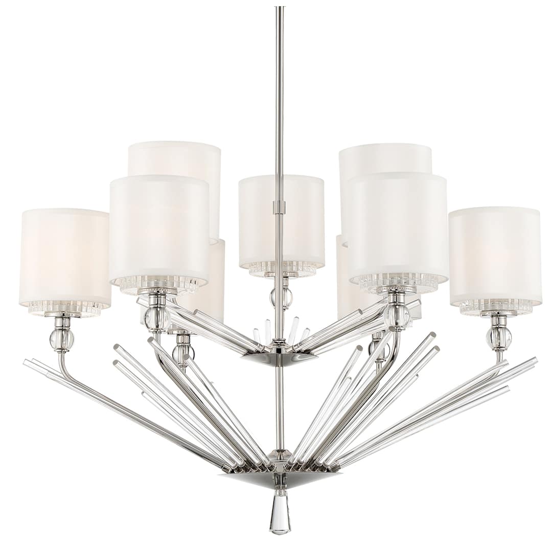 Sutton 9 Light 32" Wide Chandelier with Silk and Ribbed Glass Shades