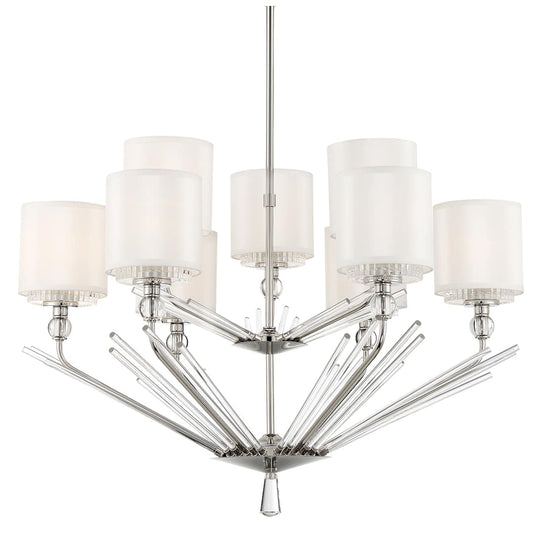 Sutton 9 Light 32" Wide Chandelier with Silk and Ribbed Glass Shades