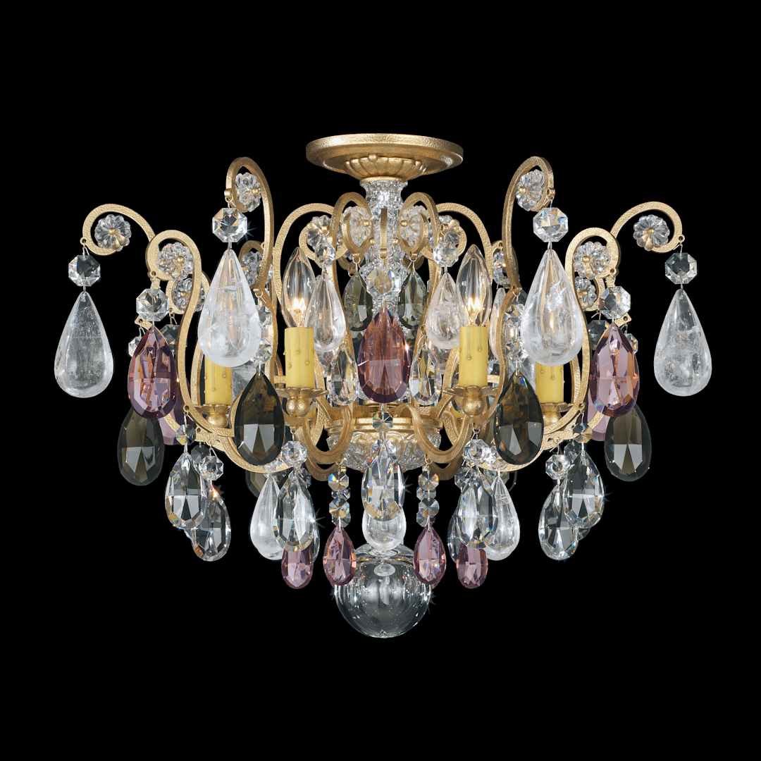 Renaissance 6 Light 20" Wide Semi-Flush Ceiling Fixture with Amethyst and Black Diamond Swarovski Rock Crystals