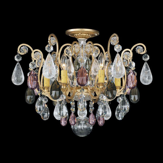 Renaissance 6 Light 20" Wide Semi-Flush Ceiling Fixture with Olivine and Smoke Topaz Swarovski Rock Crystals