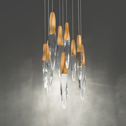 Kindjal 9 Light 17" Wide Switchable Color Temperature LED Optic Crystal Multi Pendant