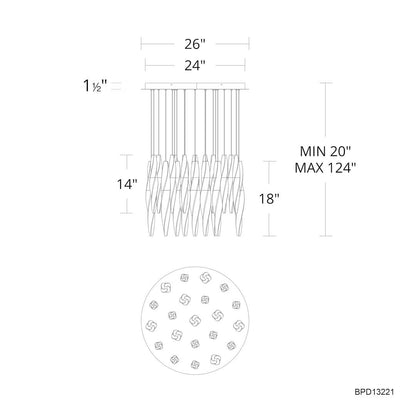 Kindjal 21 Light 26" Wide Switchable Color Temperature LED Optic Crystal Multi Pendant
