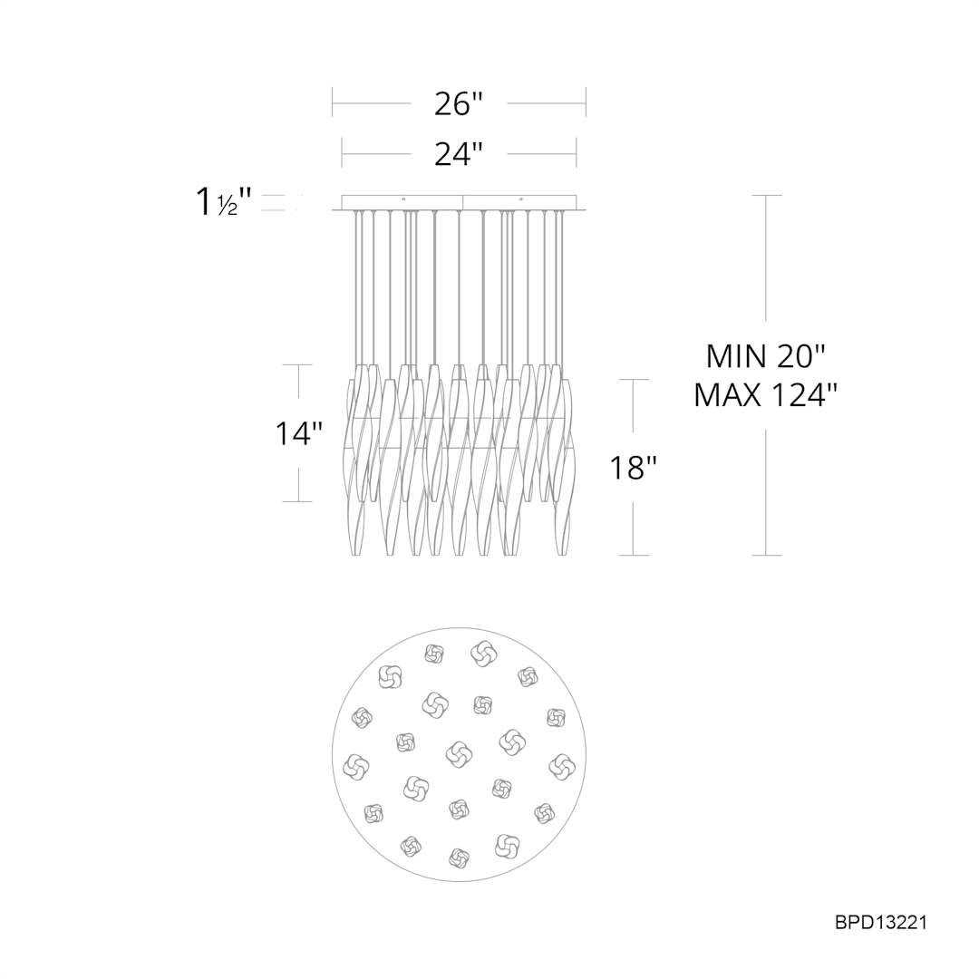 Kindjal 21 Light 26" Wide Switchable Color Temperature LED Optic Crystal Multi Pendant