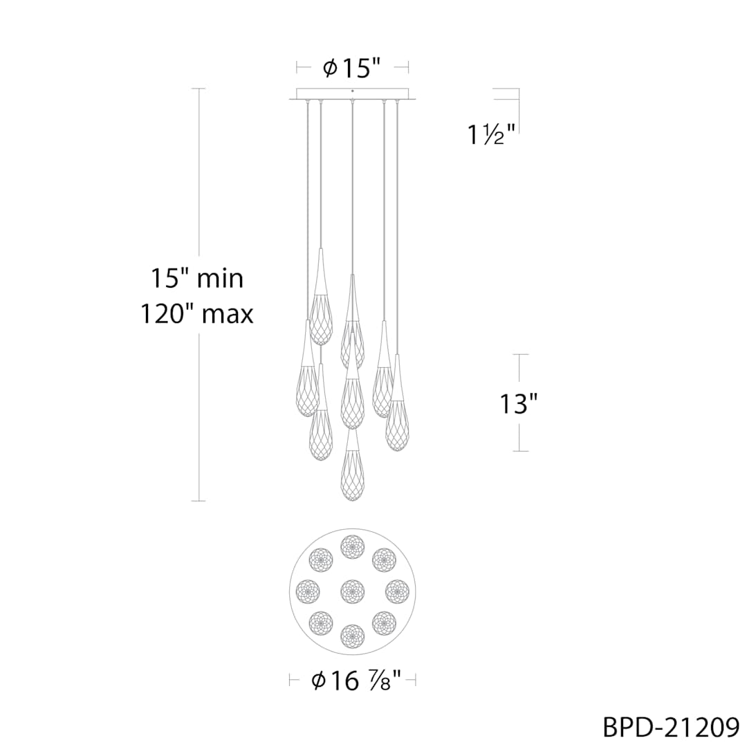 Hibiscus 9 Light 17" Wide Switchable Color Temperature LED Faceted Crystal Multi Pendant Light