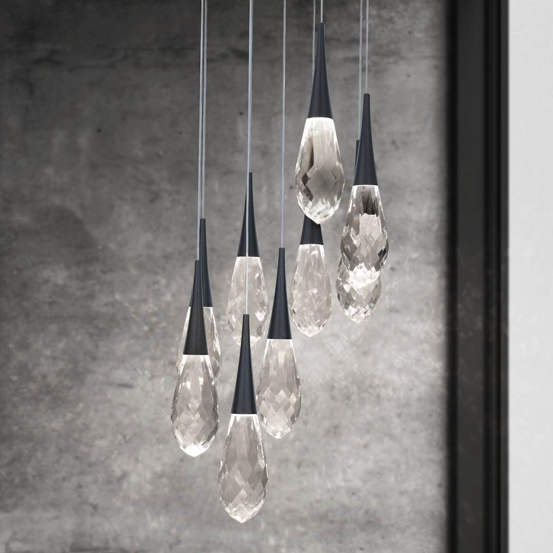 Hibiscus 9 Light 17" Wide Switchable Color Temperature LED Faceted Crystal Multi Pendant Light