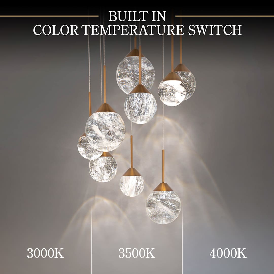 Quest 17" Wide LED Crystal Multi Light Pendant with Clear Optic Haze Crystal