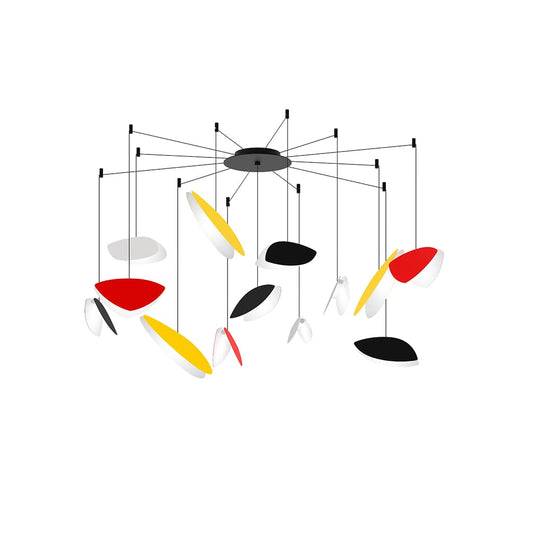 Papillons 13 Light 30" Wide LED Suspension Multi Light Pendant with Black, Red, and Yellow Shades