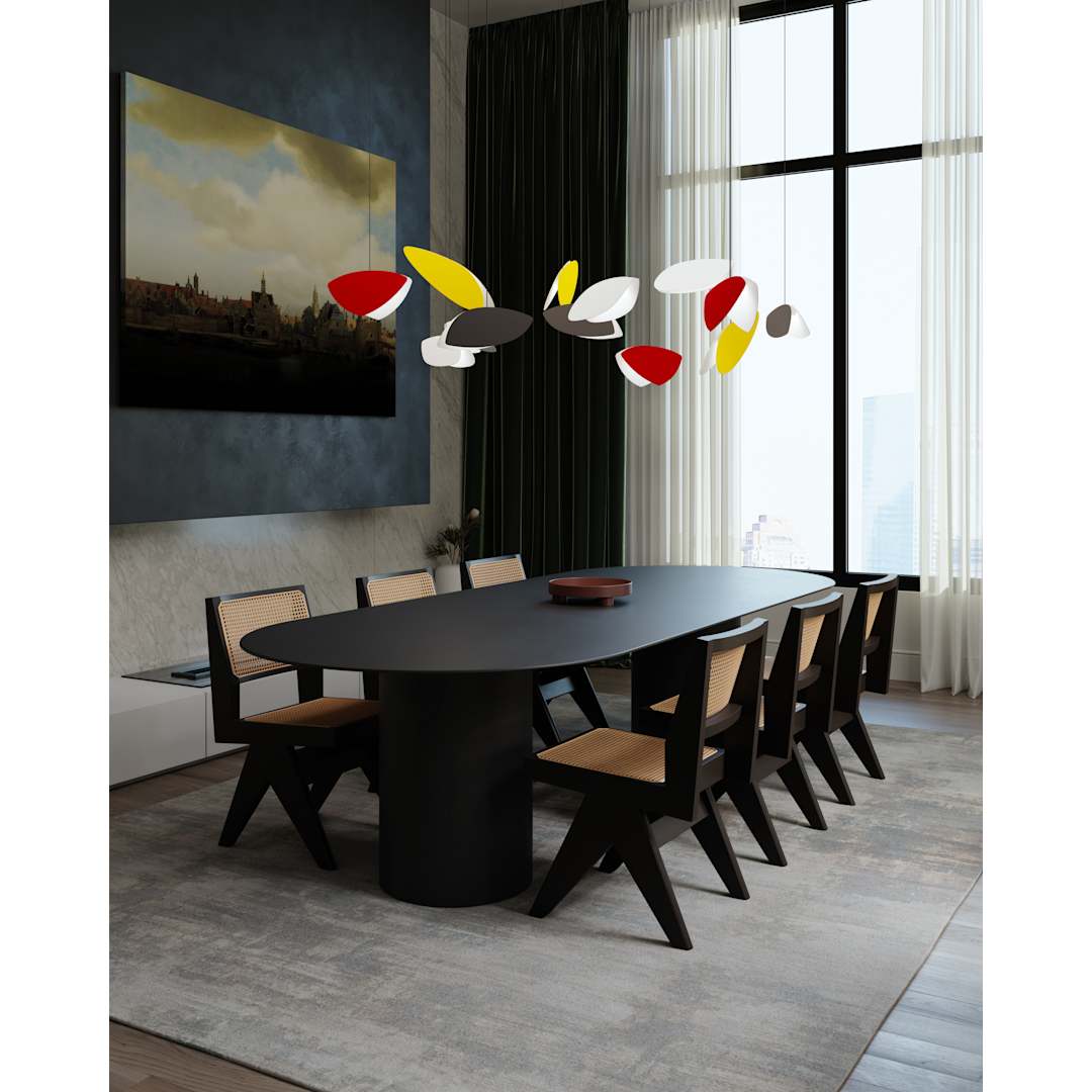 Papillons 13 Light 30" Wide LED Suspension Multi Light Pendant with Black, Red, and Yellow Shades
