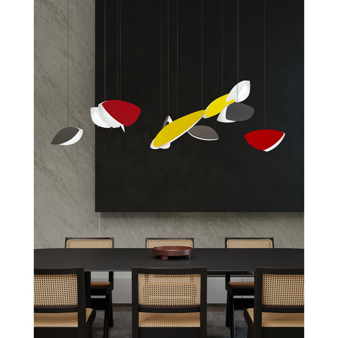 Papillons 13 Light 30" Wide LED Suspension Multi Light Pendant with Black, Red, and Yellow Shades