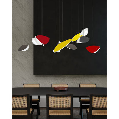Papillons 13 Light 30" Wide LED Suspension Multi Light Pendant with Black, Red, and Yellow Shades