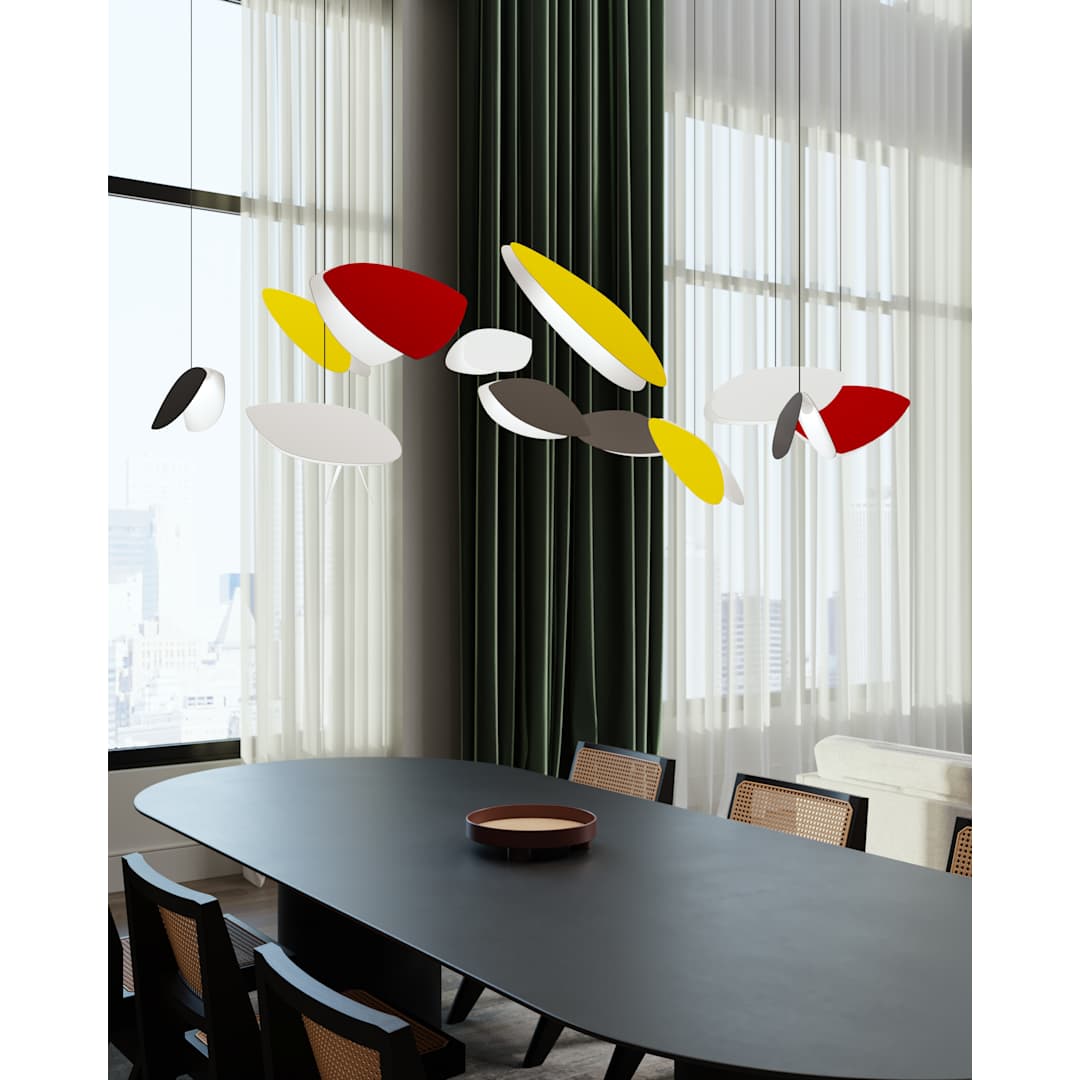 Papillons 13 Light 30" Wide LED Suspension Multi Light Pendant with Black, Red, and Yellow Shades