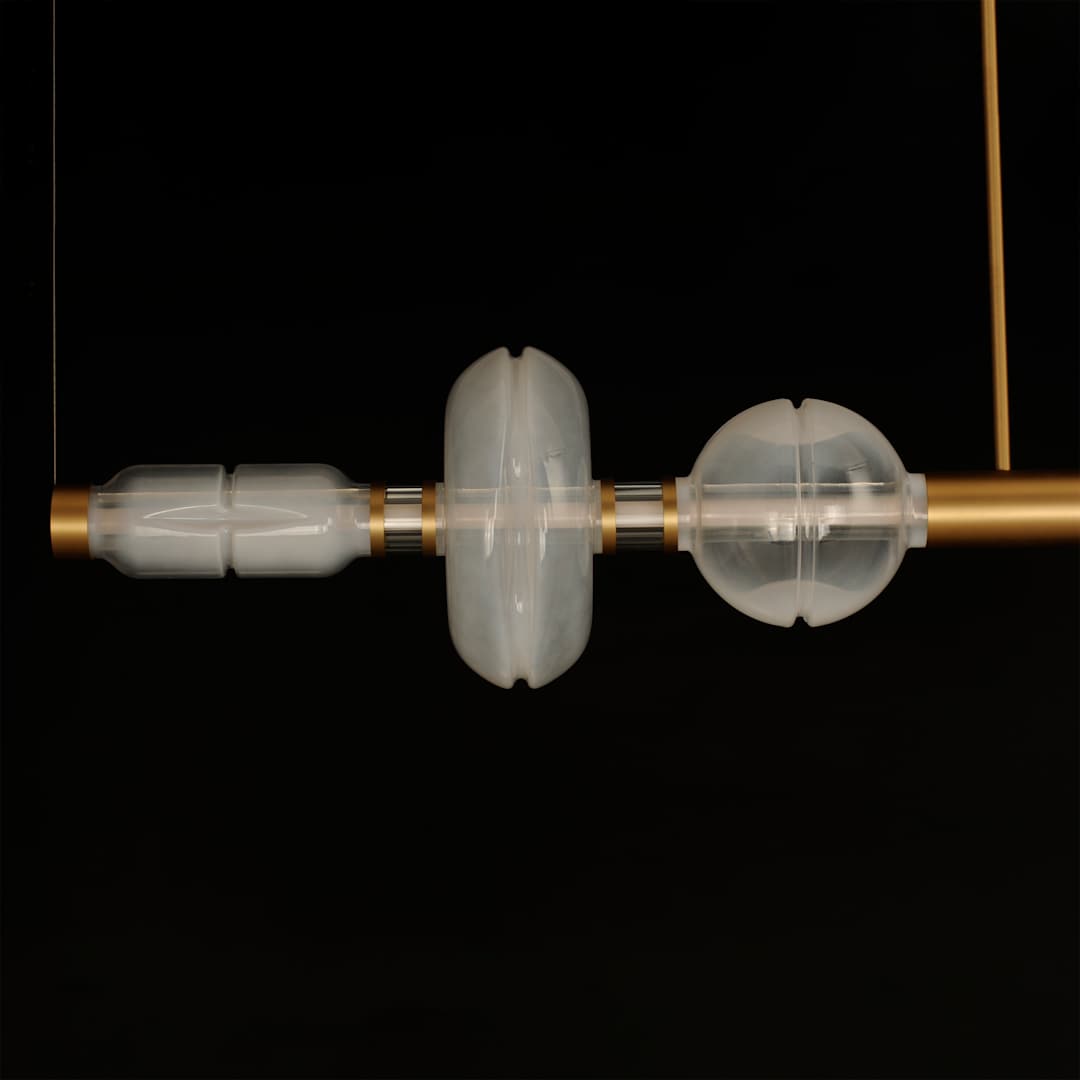 Gusto 71" Wide LED Abstract Linear Chandelier with Hand-Blown Glass Shades