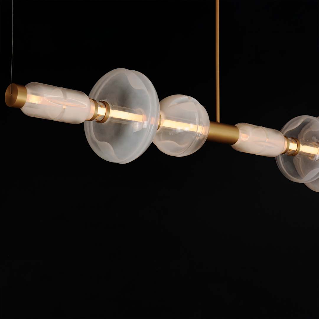Gusto 71" Wide LED Abstract Linear Chandelier with Hand-Blown Glass Shades