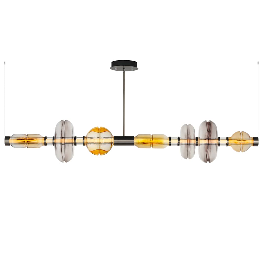 Gusto 71" Wide LED Abstract Linear Chandelier with Hand-Blown Glass Shades