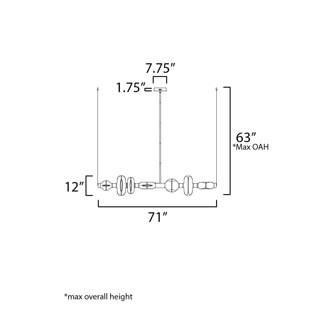 Gusto 71" Wide LED Abstract Linear Chandelier with Hand-Blown Glass Shades